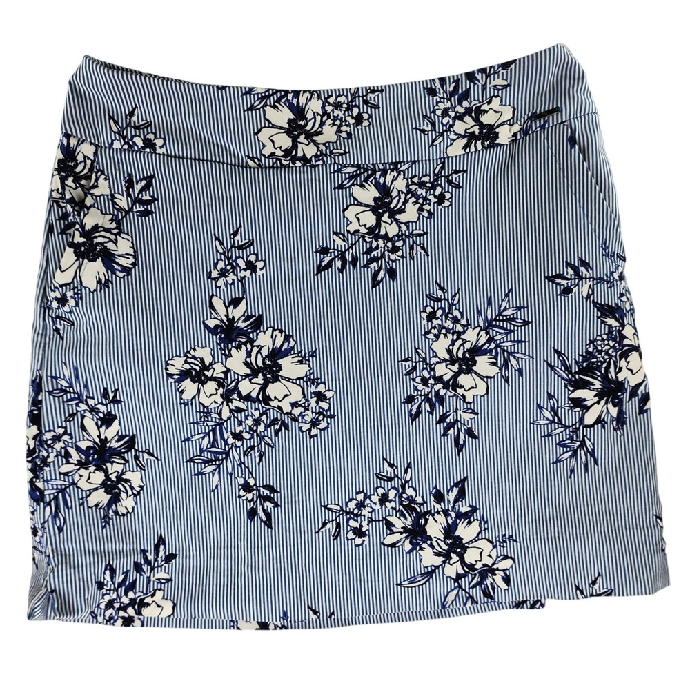 S.C. & CO. Floral Skort Women 8 Blue Striped Active Golf Tennis Rayon‎ Blend